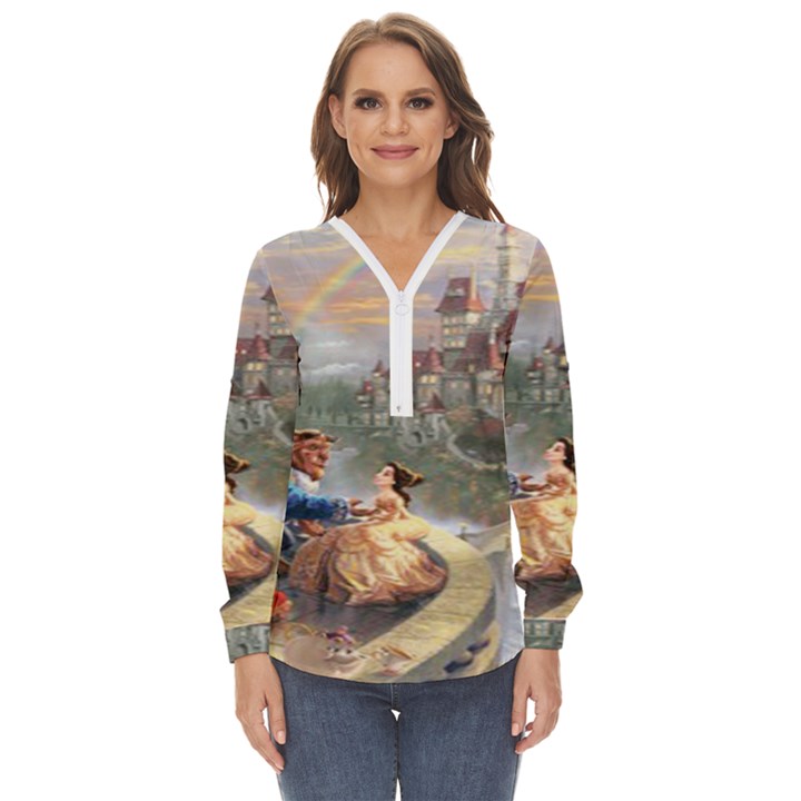 Beauty And The Beast Castle Zip Up Long Sleeve Blouse