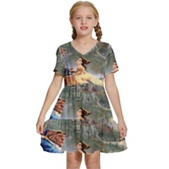 Beauty And The Beast Castle Kids  Short Sleeve Tiered Mini Dress by artworkshop