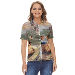 Beauty And The Beast Castle Women s Short Sleeve Double Pocket Shirt