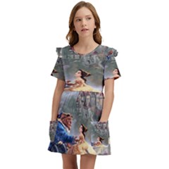 Beauty And The Beast Castle Kids  Frilly Sleeves Pocket Dress