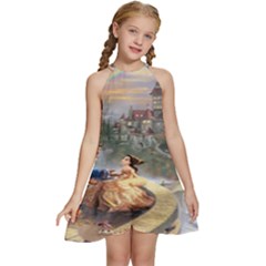 Beauty And The Beast Castle Kids  Halter Collar Waist Tie Chiffon Dress