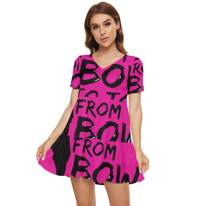 Bow To Toe Cheer Tiered Short Sleeve Babydoll Dress