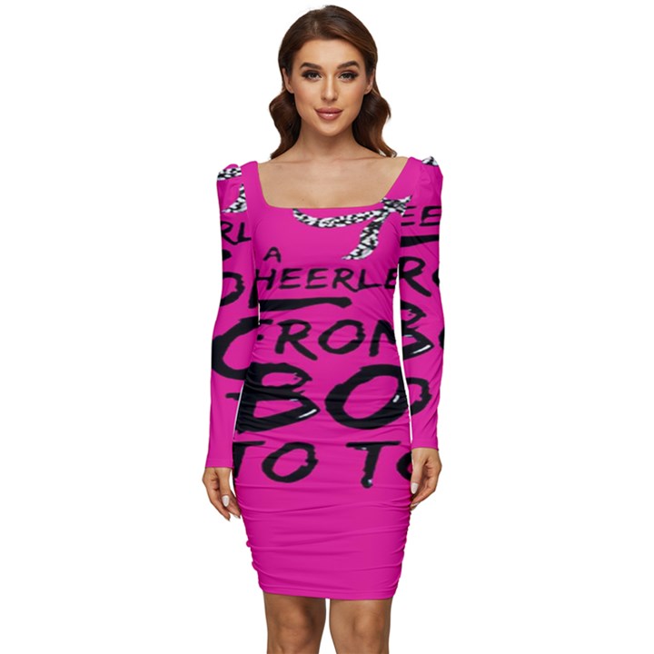 Bow To Toe Cheer Women Long Sleeve Ruched Stretch Jersey Dress