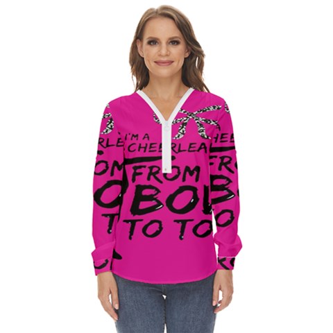 Bow To Toe Cheer Zip Up Long Sleeve Blouse by artworkshop