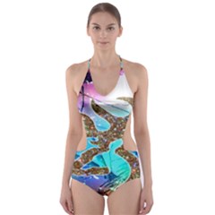 Browning Deer Glitter Galaxy Cut-out One Piece Swimsuit by artworkshop