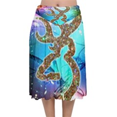 Browning Deer Glitter Galaxy Velvet Flared Midi Skirt by artworkshop