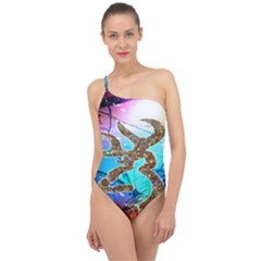 Browning Deer Glitter Galaxy Classic One Shoulder Swimsuit by artworkshop