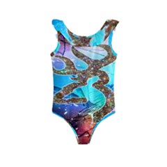 Browning Deer Glitter Galaxy Kids  Frill Swimsuit by artworkshop