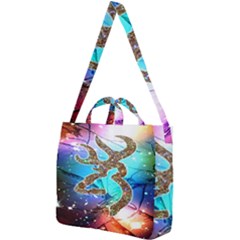 Browning Deer Glitter Galaxy Square Shoulder Tote Bag by artworkshop