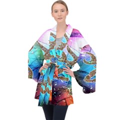 Browning Deer Glitter Galaxy Long Sleeve Velvet Kimono  by artworkshop