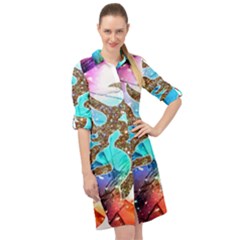 Browning Deer Glitter Galaxy Long Sleeve Mini Shirt Dress by artworkshop