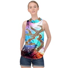 Browning Deer Glitter Galaxy High Neck Satin Top by artworkshop