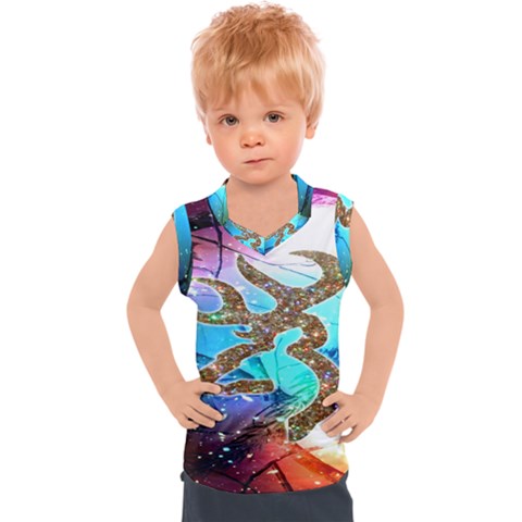 Browning Deer Glitter Galaxy Kids  Sport Tank Top by artworkshop