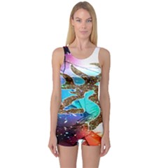 Browning Deer Glitter Galaxy One Piece Boyleg Swimsuit by artworkshop