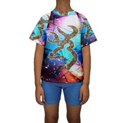 Browning Deer Glitter Galaxy Kids  Short Sleeve Swimwear by artworkshop