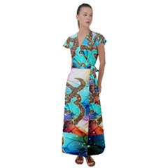 Browning Deer Glitter Galaxy Flutter Sleeve Maxi Dress by artworkshop