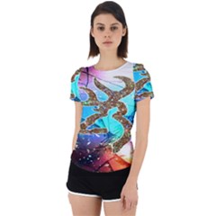 Browning Deer Glitter Galaxy Back Cut Out Sport Tee by artworkshop