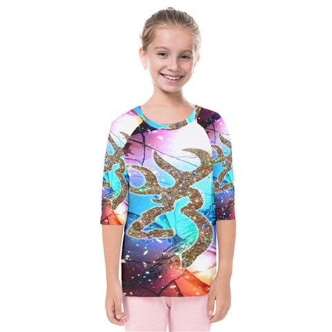 Browning Deer Glitter Galaxy Kids  Quarter Sleeve Raglan Tee by artworkshop