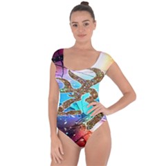 Browning Deer Glitter Galaxy Short Sleeve Leotard  by artworkshop