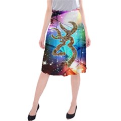 Browning Deer Glitter Galaxy Midi Beach Skirt by artworkshop