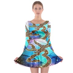 Browning Deer Glitter Galaxy Long Sleeve Skater Dress by artworkshop