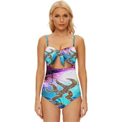 Browning Deer Glitter Galaxy Knot Front One-piece Swimsuit by artworkshop