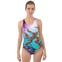 Browning Deer Glitter Galaxy Cut-out Back One Piece Swimsuit by artworkshop