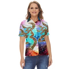 Browning Deer Glitter Galaxy Women s Short Sleeve Double Pocket Shirt