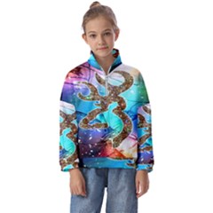 Browning Deer Glitter Galaxy Kids  Half Zip Hoodie by artworkshop