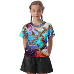 Browning Deer Glitter Galaxy Kids  Front Cut Tee by artworkshop