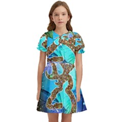 Browning Deer Glitter Galaxy Kids  Bow Tie Puff Sleeve Dress