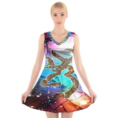 Browning Deer Glitter Galaxy V-neck Sleeveless Dress by artworkshop