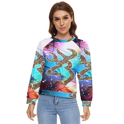 Browning Deer Glitter Galaxy Women s Long Sleeve Raglan Tee by artworkshop