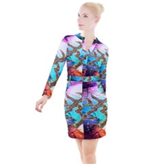 Browning Deer Glitter Galaxy Button Long Sleeve Dress by artworkshop