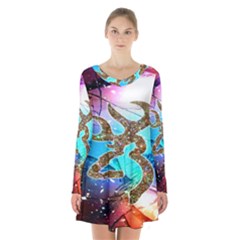 Browning Deer Glitter Galaxy Long Sleeve Velvet V-neck Dress by artworkshop