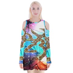 Browning Deer Glitter Galaxy Velvet Long Sleeve Shoulder Cutout Dress by artworkshop