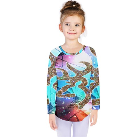 Browning Deer Glitter Galaxy Kids  Long Sleeve Tee by artworkshop