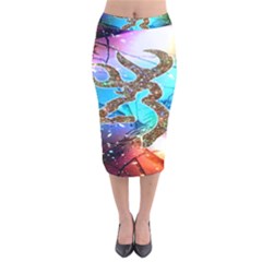 Browning Deer Glitter Galaxy Velvet Midi Pencil Skirt by artworkshop