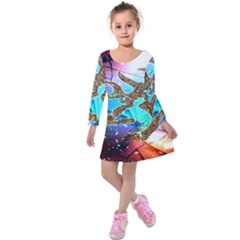 Browning Deer Glitter Galaxy Kids  Long Sleeve Velvet Dress by artworkshop