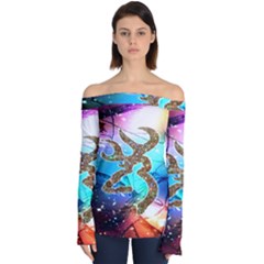 Browning Deer Glitter Galaxy Off Shoulder Long Sleeve Top by artworkshop