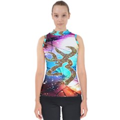 Browning Deer Glitter Galaxy Mock Neck Shell Top by artworkshop