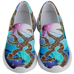 Browning Deer Glitter Galaxy Kids Lightweight Slip Ons by artworkshop