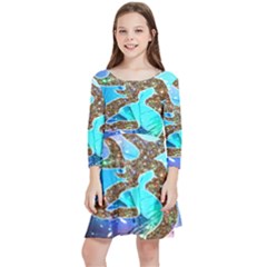 Browning Deer Glitter Galaxy Kids  Quarter Sleeve Skater Dress by artworkshop