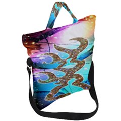 Browning Deer Glitter Galaxy Fold Over Handle Tote Bag by artworkshop