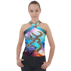 Browning Deer Glitter Galaxy Cross Neck Velour Top by artworkshop