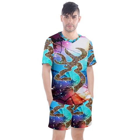 Browning Deer Glitter Galaxy Men s Mesh Tee And Shorts Set by artworkshop