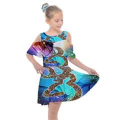 Browning Deer Glitter Galaxy Kids  Shoulder Cutout Chiffon Dress by artworkshop