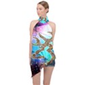 Browning Deer Glitter Galaxy Halter Asymmetric Satin Top View1