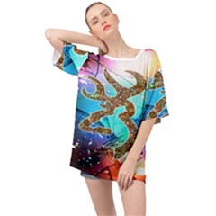 Browning Deer Glitter Galaxy Oversized Chiffon Top by artworkshop