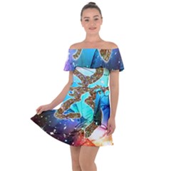 Browning Deer Glitter Galaxy Off Shoulder Velour Dress by artworkshop